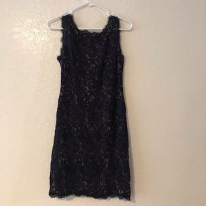 Beautiful lace navy blue Adrianna Papell dress. Perfect for a wedding.